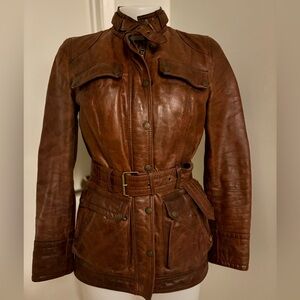 Massimo Dutti Long Brown Leather Jacket sz S